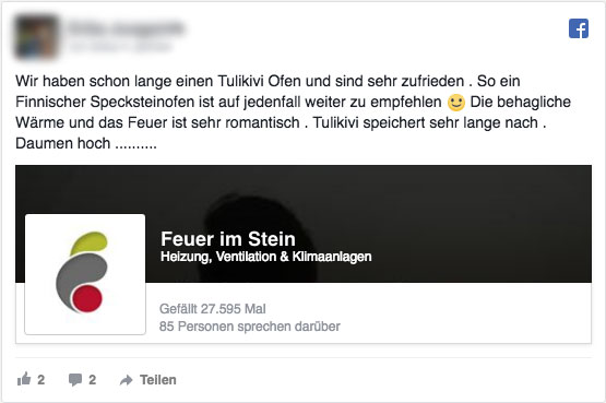 Feuer im Stein - Facebook Kundenstimmen