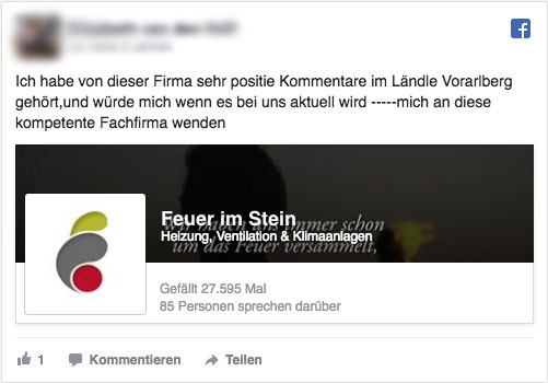 Feuer im Stein - Facebook Kundenstimmen